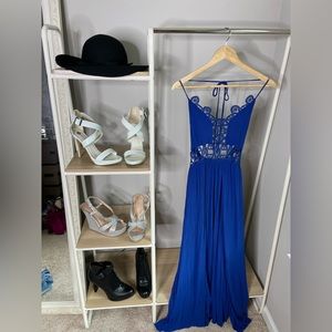 Royal blue halter split maxi dress